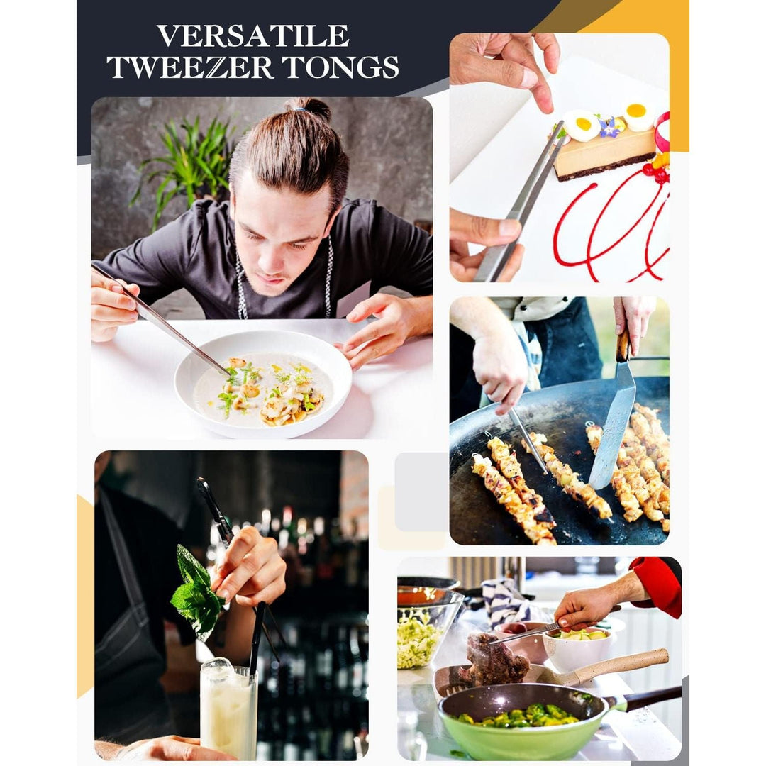 2 Pcs 12 - inch Cooking Tweezers Tongs Precision Serrated Tips, Stainless Steel Professional Chef Tweezer Kitchen Tools for BBQ, Plating and Serving - Just Closeouts Canada Inc.