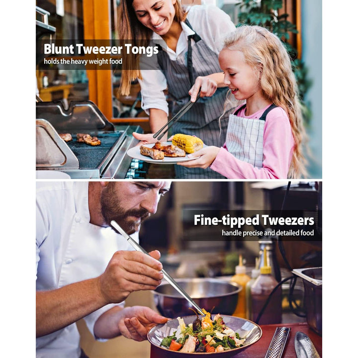 2 Pcs 12 - inch Cooking Tweezers Tongs Precision Serrated Tips, Stainless Steel Professional Chef Tweezer Kitchen Tools for BBQ, Plating and Serving - Just Closeouts Canada Inc.