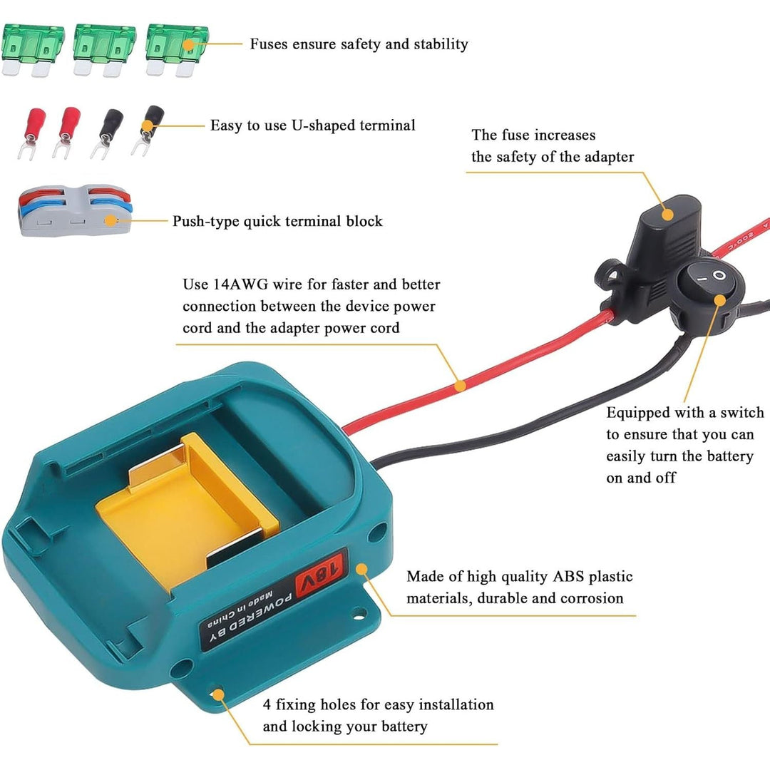2 Pcs Battery Adapter Compatible with Makita Power Wheels Adapter 18V BL1850 BL1840 BL1830, Battery Power Converter with Fuse, Switch & 14 Gauge Wire for DIY RC Trucks Robotics Work Lights - Just Closeouts Canada Inc.