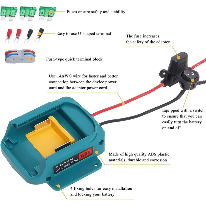 2 Pcs Battery Adapter Compatible with Makita Power Wheels Adapter 18V BL1850 BL1840 BL1830, Battery Power Converter with Fuse, Switch & 14 Gauge Wire for DIY RC Trucks Robotics Work Lights - Just Closeouts Canada Inc.