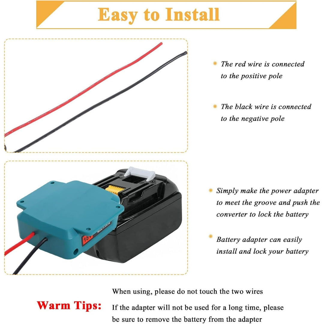 2 Pcs Battery Adapter Compatible with Makita Power Wheels Adapter 18V BL1850 BL1840 BL1830, Battery Power Converter with Fuse, Switch & 14 Gauge Wire for DIY RC Trucks Robotics Work Lights - Just Closeouts Canada Inc.