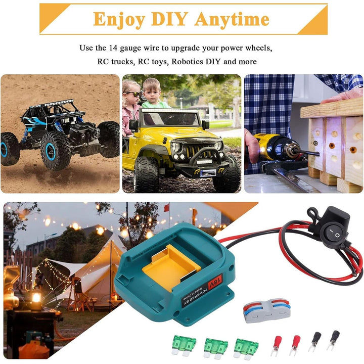 2 Pcs Battery Adapter Compatible with Makita Power Wheels Adapter 18V BL1850 BL1840 BL1830, Battery Power Converter with Fuse, Switch & 14 Gauge Wire for DIY RC Trucks Robotics Work Lights - Just Closeouts Canada Inc.
