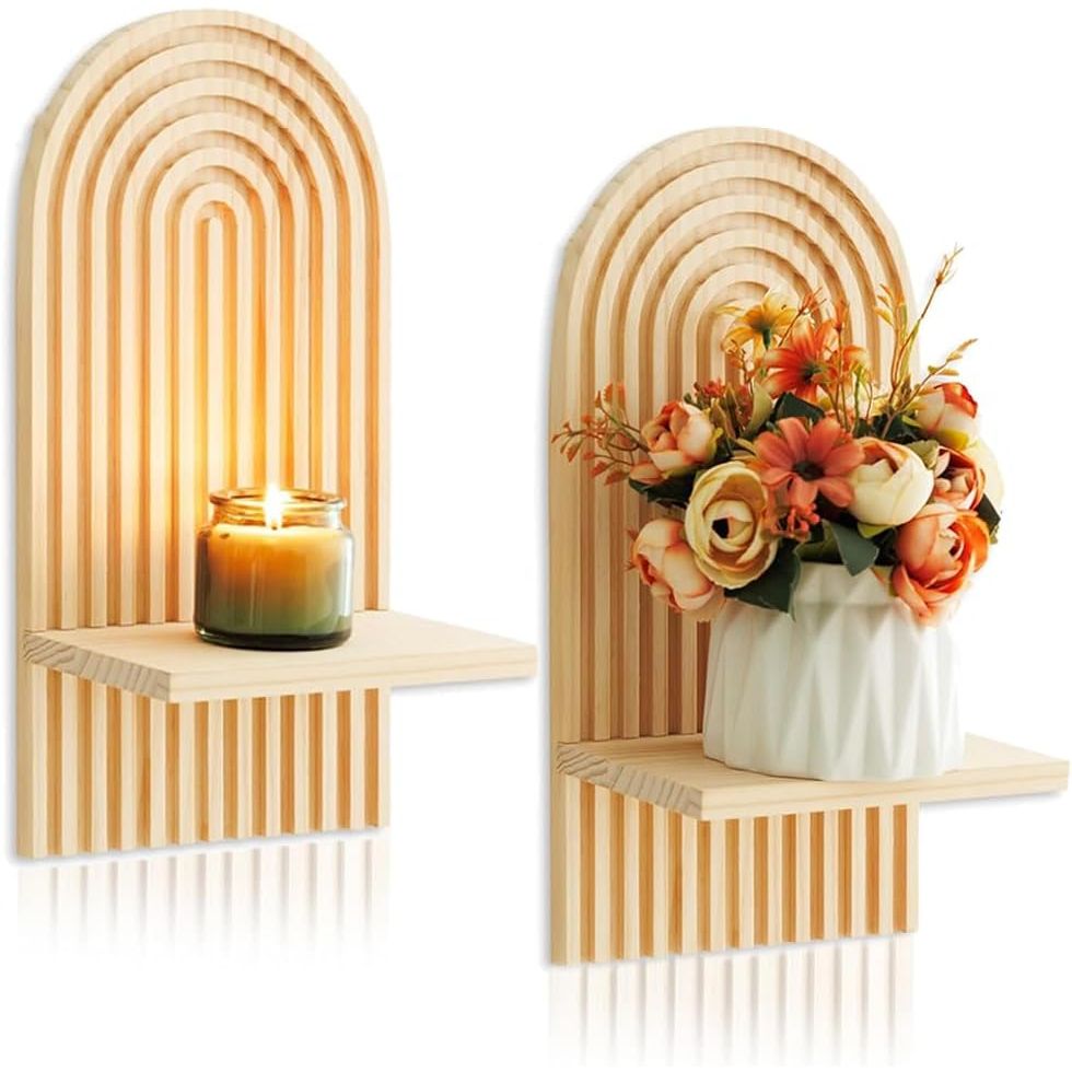 2 Pcs Boho Wooden Rainbow Wall Shelves Wall Mount Wooden Shelves Modern Shelf for Living Room Bathroom Bedroom Classroom Office Nursery Wall Decor - Just Closeouts Canada Inc.