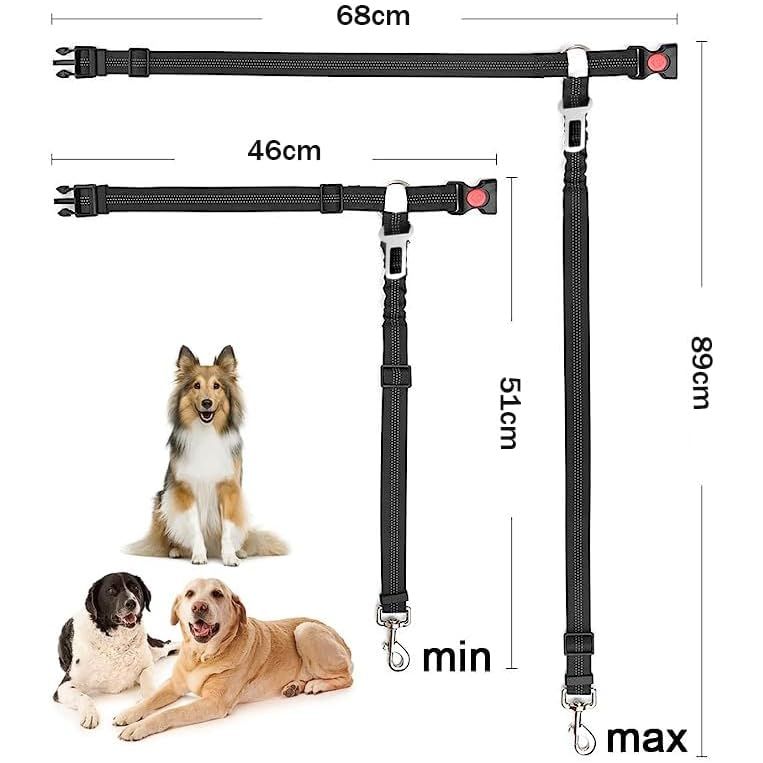 2 Pcs Dog Car Seat Belt, Pet Seatbelt Harness for Car, Headrest Restraint Adjustable Vehicle Dog Safety Leash, Elastic Bungee Buffer Reflective Strap, Heavy Duty Clip Buckle Tether for Medium Dog - Just Closeouts Canada Inc.