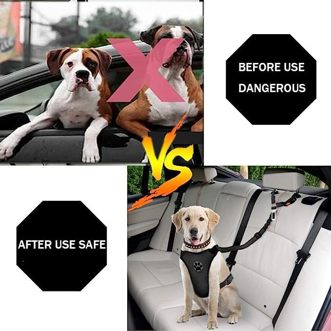 2 Pcs Dog Car Seat Belt, Pet Seatbelt Harness for Car, Headrest Restraint Adjustable Vehicle Dog Safety Leash, Elastic Bungee Buffer Reflective Strap, Heavy Duty Clip Buckle Tether for Medium Dog - Just Closeouts Canada Inc.