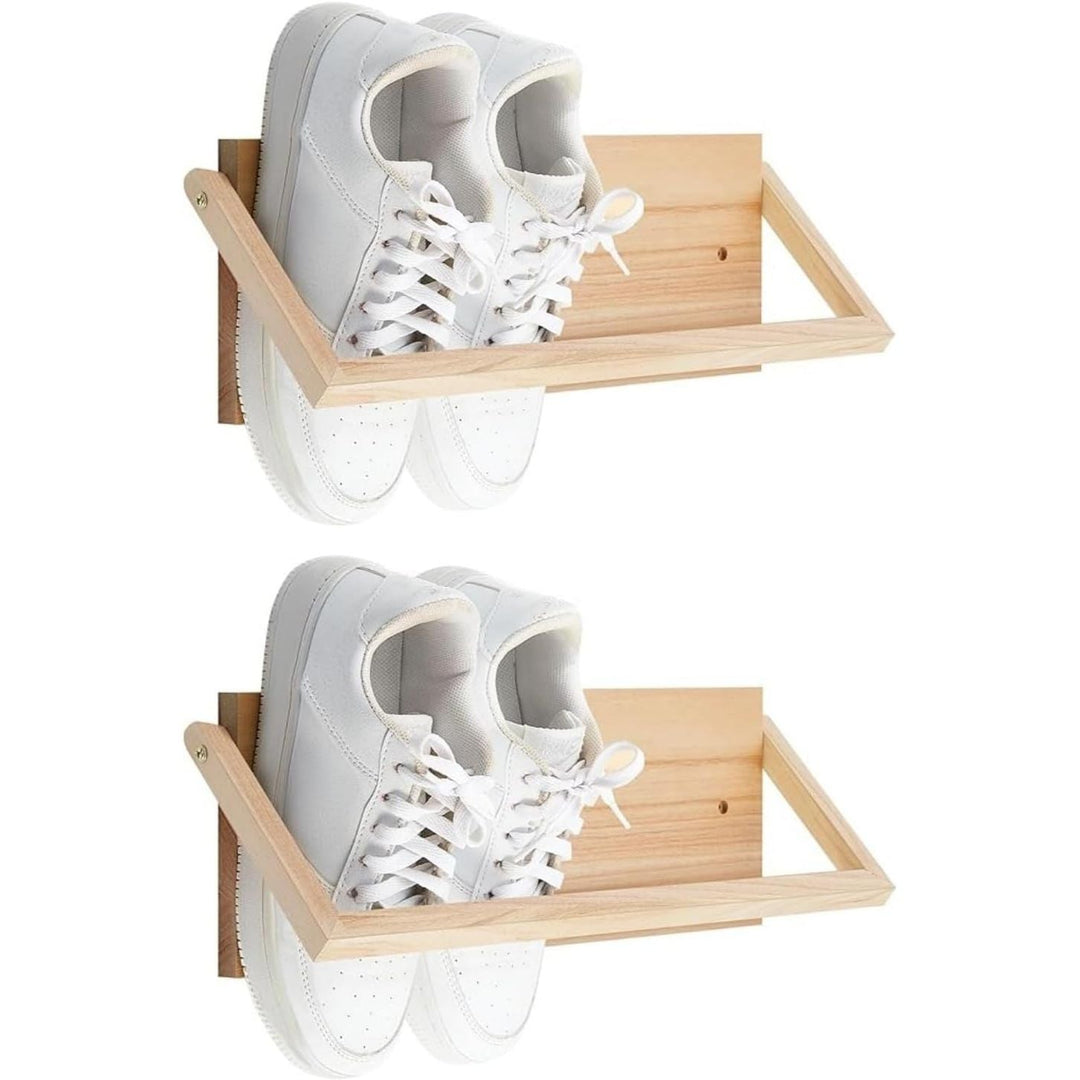 2 Pcs Wall Mounted Shoe Rack Wooden Shoe Rack Organizer Modern Compact Wall Shoe Holder for Entryway Hallway Narrow Spaces Rv Footwear Sneaker Slipper Boots Shoe Storage（15.7"） - Just Closeouts Canada Inc.