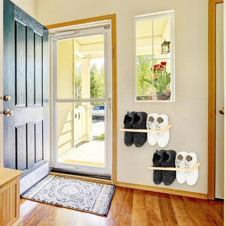 2 Pcs Wall Mounted Shoe Rack Wooden Shoe Rack Organizer Modern Compact Wall Shoe Holder for Entryway Hallway Narrow Spaces Rv Footwear Sneaker Slipper Boots Shoe Storage（15.7"） - Just Closeouts Canada Inc.