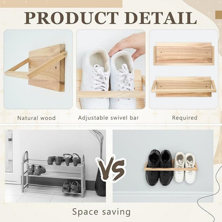 2 Pcs Wall Mounted Shoe Rack Wooden Shoe Rack Organizer Modern Compact Wall Shoe Holder for Entryway Hallway Narrow Spaces Rv Footwear Sneaker Slipper Boots Shoe Storage（15.7"） - Just Closeouts Canada Inc.