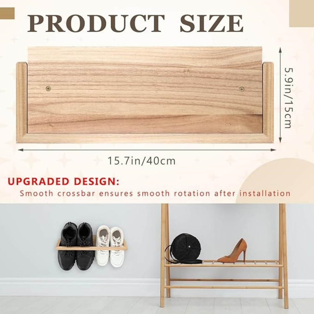 2 Pcs Wall Mounted Shoe Rack Wooden Shoe Rack Organizer Modern Compact Wall Shoe Holder for Entryway Hallway Narrow Spaces Rv Footwear Sneaker Slipper Boots Shoe Storage（15.7"） - Just Closeouts Canada Inc.