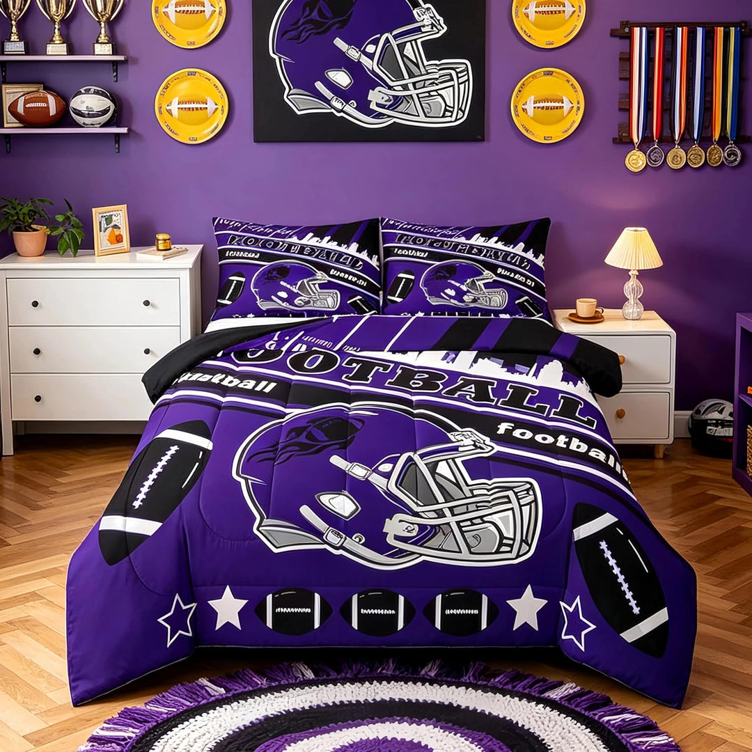 2-Piece Football Comforter Set - Purple & Black, Twin - Just Closeouts Canada Inc.X004NU8W95