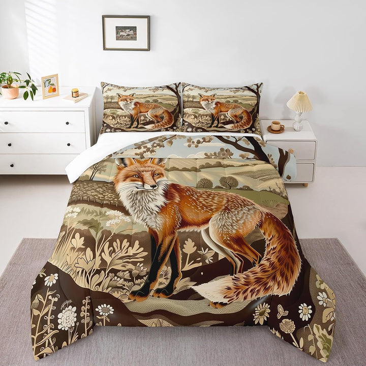 2-Piece Fox & Floral Comforter Set - Brown & Orange, Twin - Just Closeouts Canada Inc.X004RGQX9B