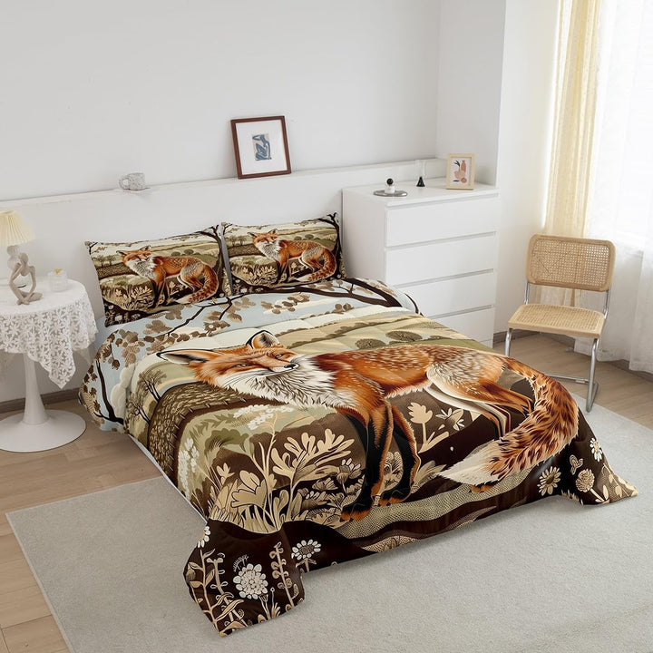 2-Piece Fox & Floral Comforter Set - Brown & Orange, Twin - Just Closeouts Canada Inc.X004RGQX9B