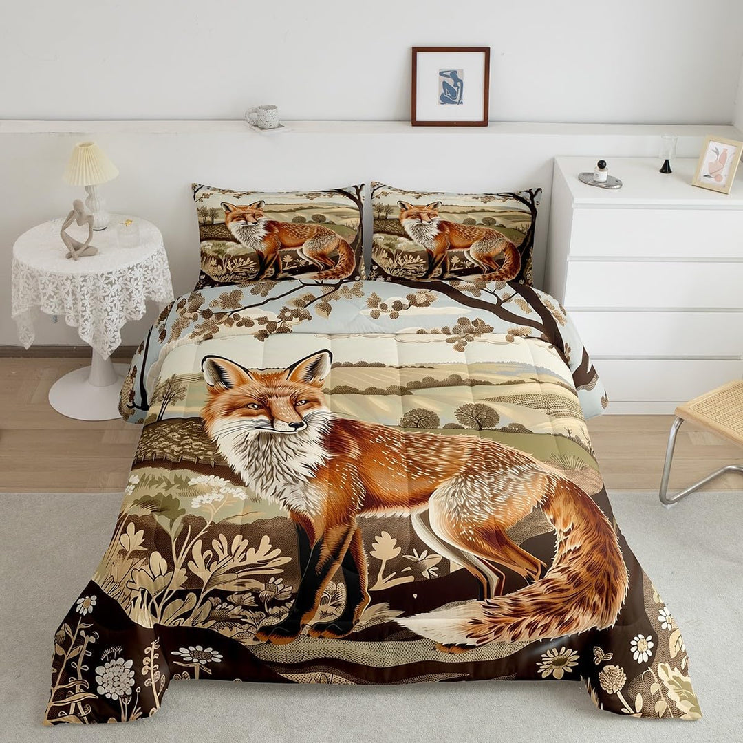 2-Piece Fox & Floral Comforter Set - Brown & Orange, Twin - Just Closeouts Canada Inc.X004RGQX9B