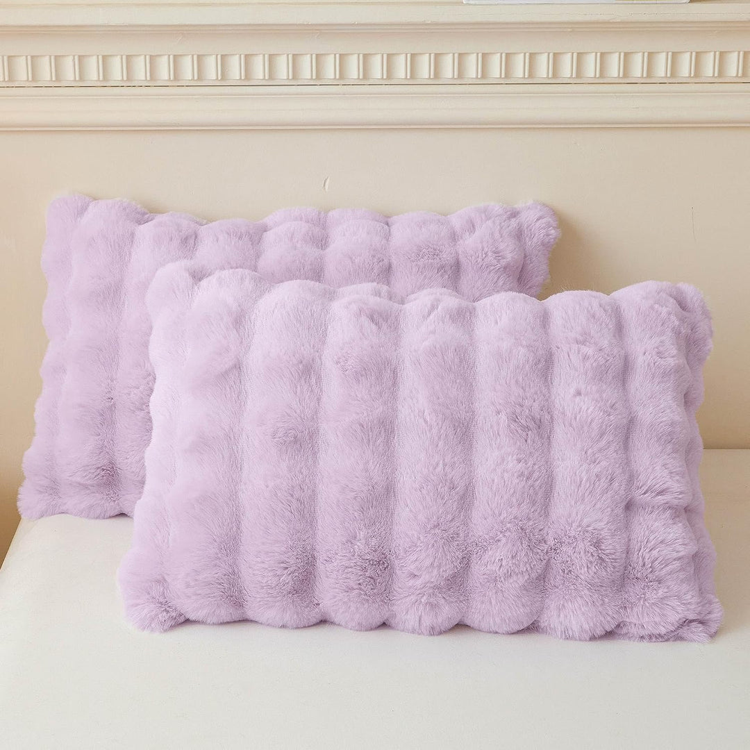 2 Pieces Fluffy Faux Rabbit Fur Pillow Cases, Luxury Soft Plush Shaggy Bubble Pillowcases Standard Size with Zipper, Furry Fuzzy Long Pillow Shams for Adult Girls Kids Teens 20x26, Lavender - Just Closeouts Canada Inc.