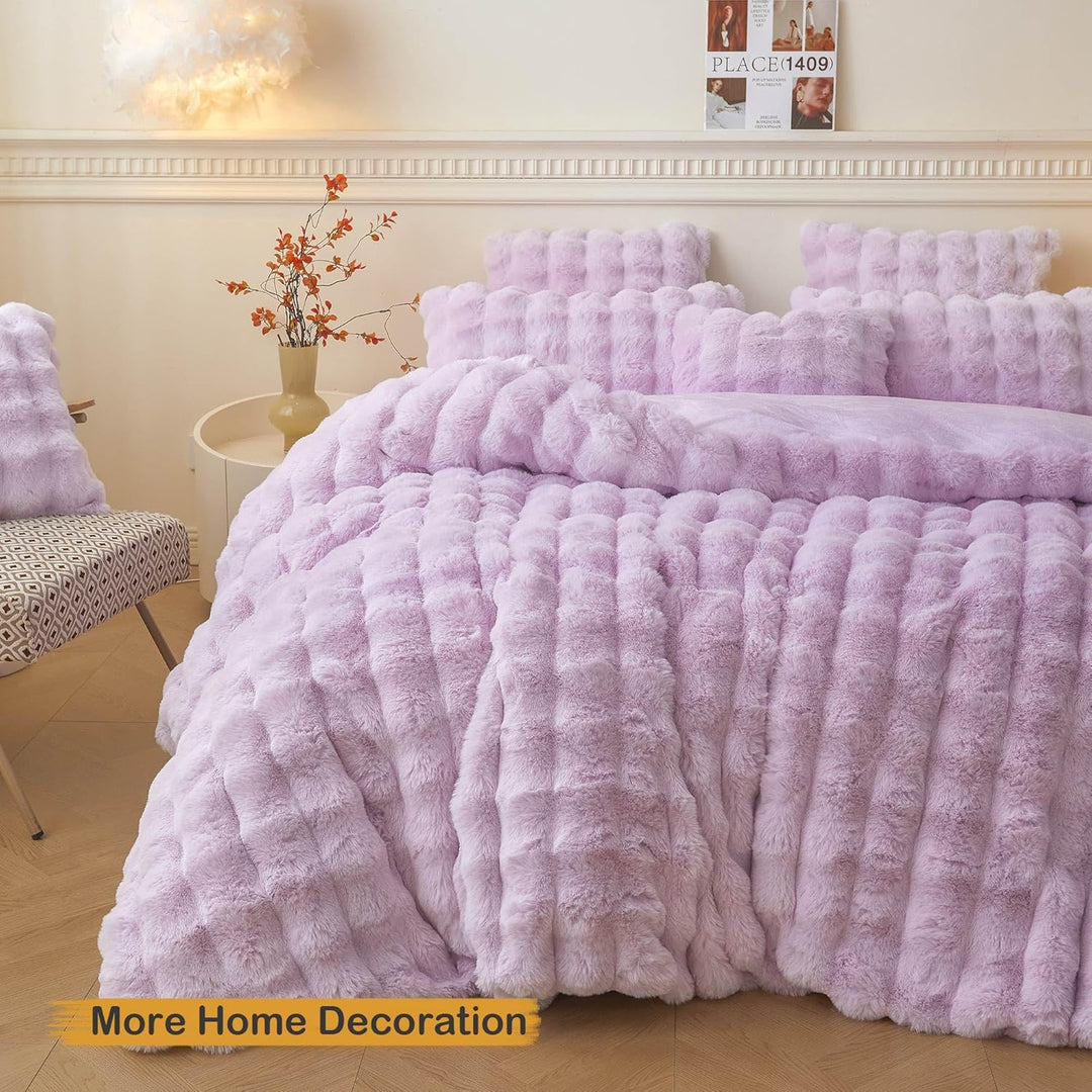 2 Pieces Fluffy Faux Rabbit Fur Pillow Cases, Luxury Soft Plush Shaggy Bubble Pillowcases Standard Size with Zipper, Furry Fuzzy Long Pillow Shams for Adult Girls Kids Teens 20x26, Lavender - Just Closeouts Canada Inc.