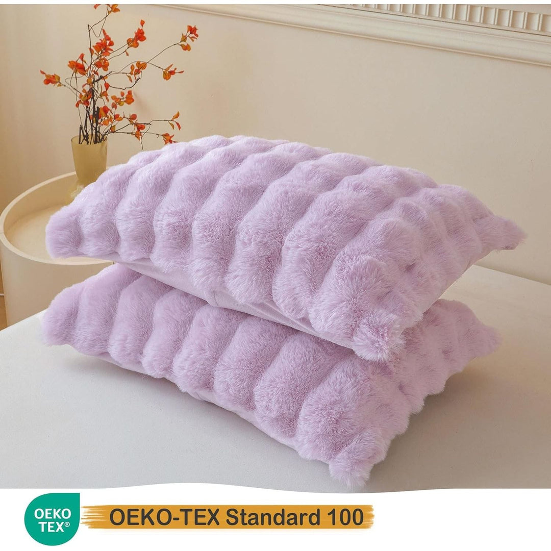 2 Pieces Fluffy Faux Rabbit Fur Pillow Cases, Luxury Soft Plush Shaggy Bubble Pillowcases Standard Size with Zipper, Furry Fuzzy Long Pillow Shams for Adult Girls Kids Teens 20x26, Lavender - Just Closeouts Canada Inc.
