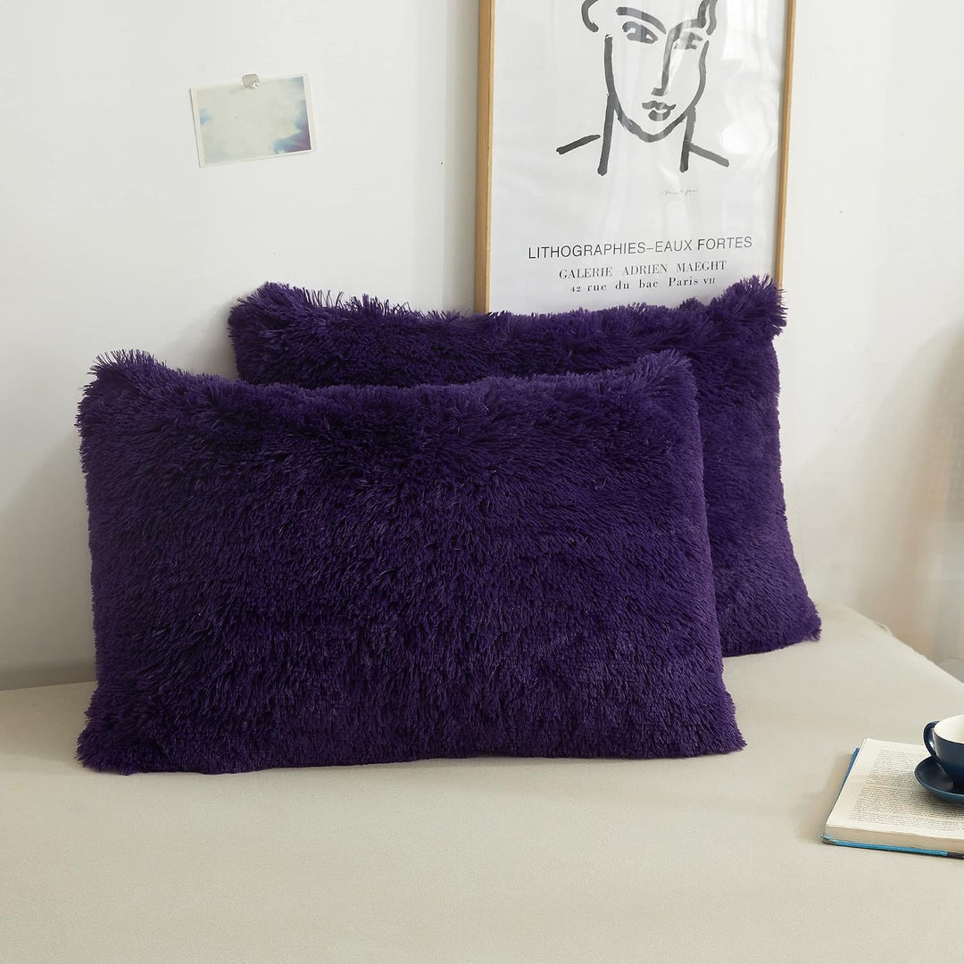 2 Purple Faux Fur Standard Pillowcases, 20 x 26 in - Just Closeouts Canada Inc.X0036UVJDT