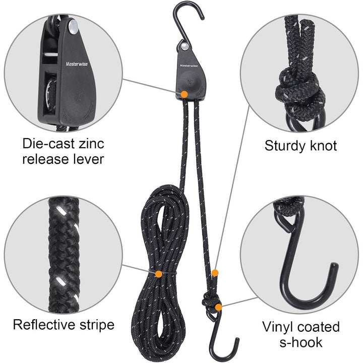 2 Reflective Kayak Ratchet Tie-Down Ropes, 12 ft - Just Closeouts Canada Inc.