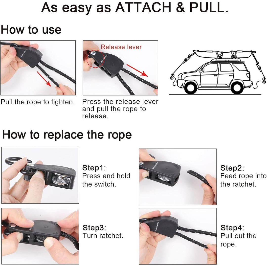 2 Reflective Kayak Ratchet Tie-Down Ropes, 12 ft - Just Closeouts Canada Inc.