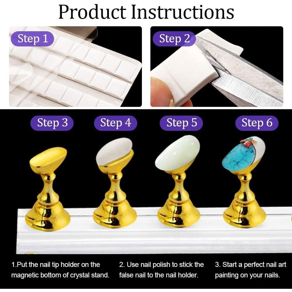2 Set Acrylic Nail Art Holder Practice Display Stand with 102Pcs White Reusable Adhesive Putty, Magnetic Nail Art Tips Holders Training Fingernail DIY Display Stands(Gold and Silver) - Just Closeouts Canada Inc.