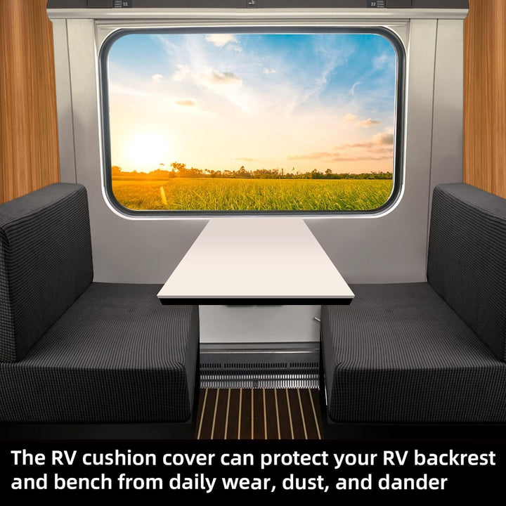 2 Set RV Dinette Cushions Covers - Stretch RV Dinette Camper Seat Covers - Washable Loveseat Sofa Slipcovers Protector for Camper Car Bench - 2 Backrest Cover & 2 Bench Cover (Black) - Just Closeouts Canada Inc.