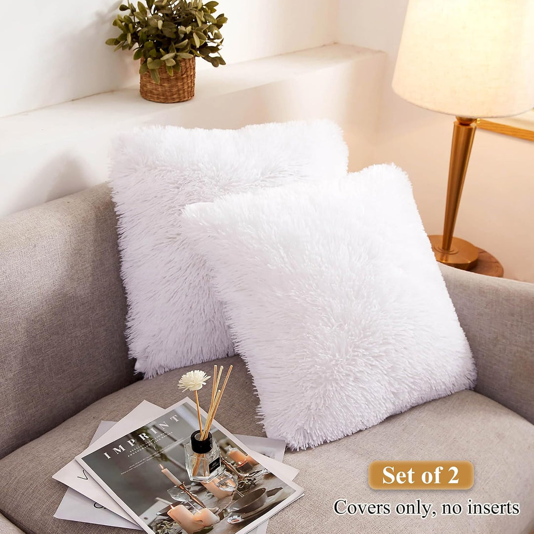 2 White Shaggy Faux Fur Throw Pillow Covers, 18 x 18 in - Just Closeouts Canada Inc.X002IINGIB