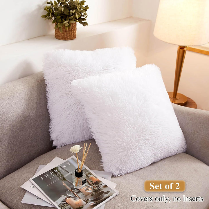 2 White Shaggy Faux Fur Throw Pillow Covers, 18 x 18 in - Just Closeouts Canada Inc.X002IINGIB