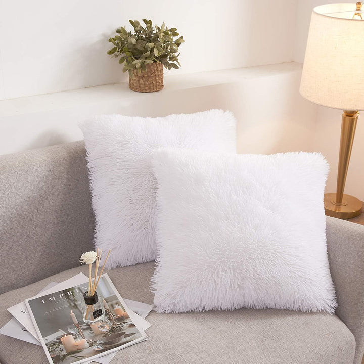 2 White Shaggy Faux Fur Throw Pillow Covers, 18 x 18 in - Just Closeouts Canada Inc.X002IINGIB