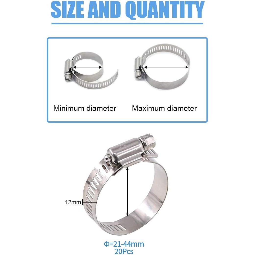 20-Pack 304 Stainless Steel Hose Clamps, 21–44 mm - Just Closeouts Canada Inc.X001X5Z377