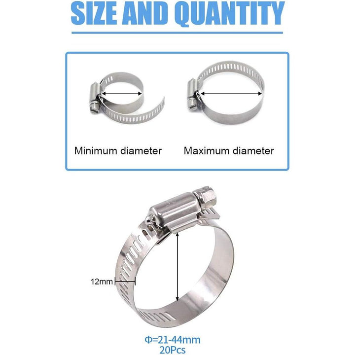 20-Pack 304 Stainless Steel Hose Clamps, 21–44 mm - Just Closeouts Canada Inc.X001X5Z377