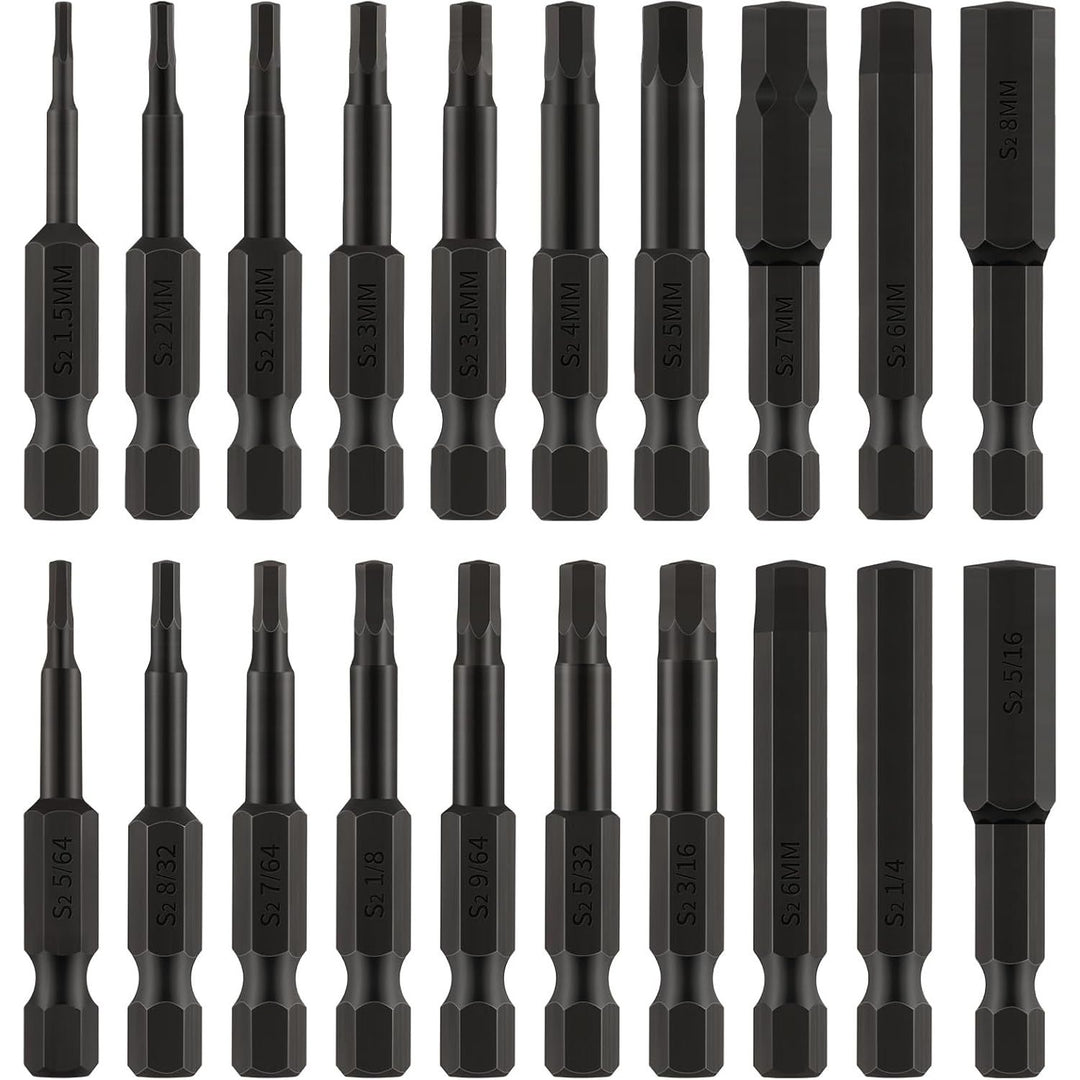 20 Piece Hex Head Allen Wrench Drill Bit Set (10pc SAE & 10pc Metric),Made from Premium S2 Steel Hex Bits 2.3inch Long Screwdriver Bit Set with for Drill bit Tools - Just Closeouts Canada Inc.