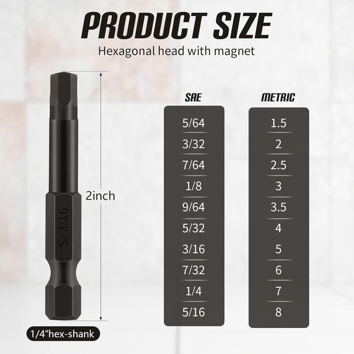 20 Piece Hex Head Allen Wrench Drill Bit Set (10pc SAE & 10pc Metric),Made from Premium S2 Steel Hex Bits 2.3inch Long Screwdriver Bit Set with for Drill bit Tools - Just Closeouts Canada Inc.