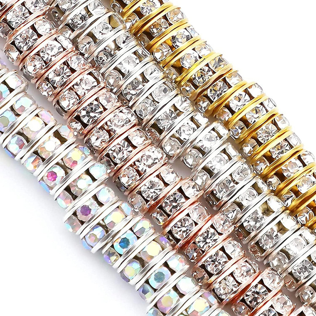 200 Pcs 8mm Round Rondelle Spacer Beads, Czech Rhinestone Crystal Loose Round Spacer Bead for Bracelet, Necklace, Jewelry Making Decorations, DIY Making(Silver, Gold, Rose Gold, AB Colorful) - Just Closeouts Canada Inc.