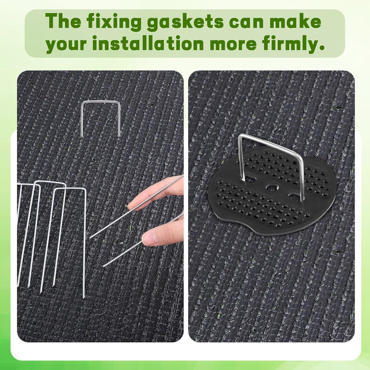 201 Pcs Garden Stakes Staples Kit, 100 Pcs 6 Inch U Shaped Landscape Staples with 100 Pcs Gaskets and 1 Pcs Pick Hook, Galvanized Ground Stakes for Weed Barrier Fabric, Ground Cover, Holding Fence - Just Closeouts Canada Inc.X004YQXV99