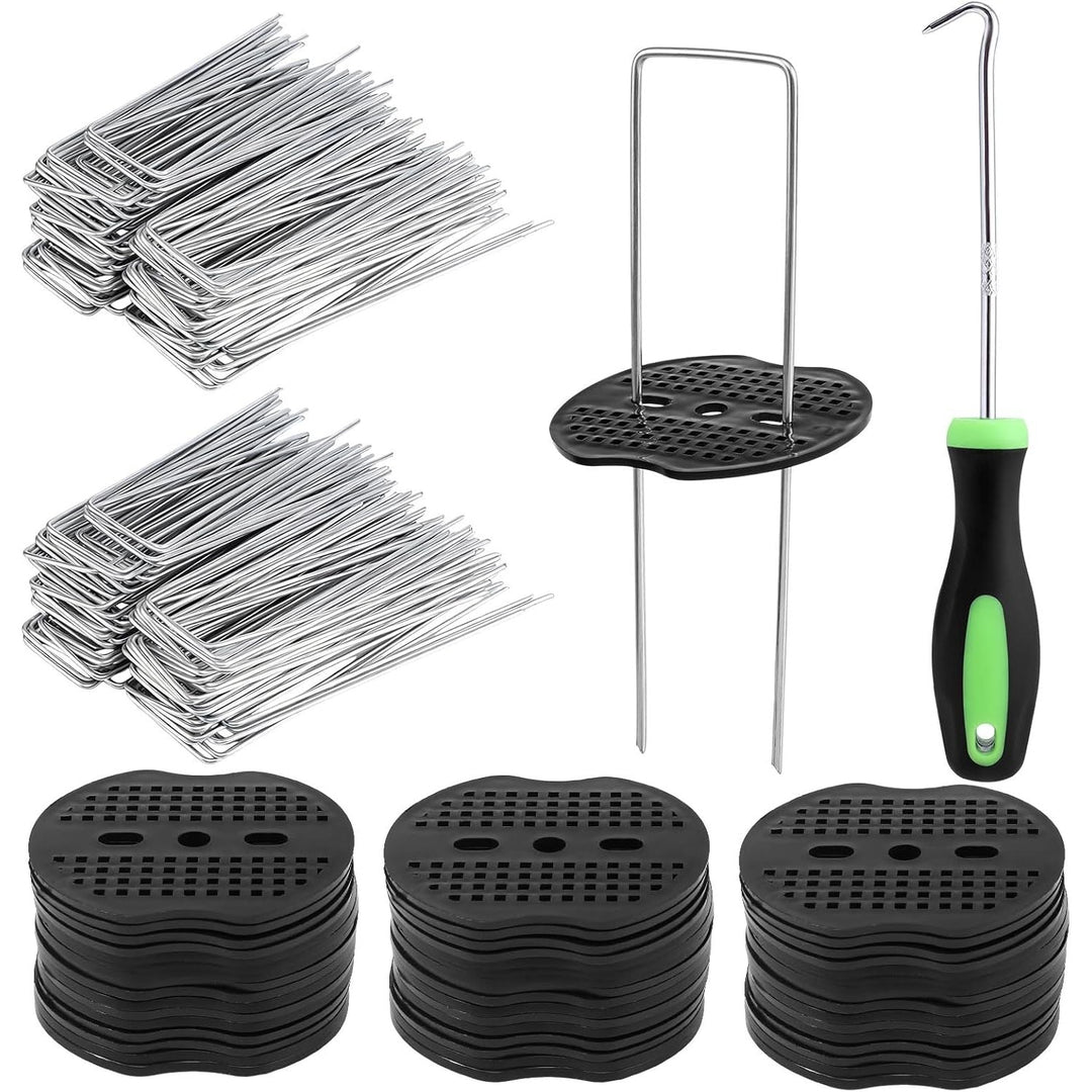 201 Pcs Garden Stakes Staples Kit, 100 Pcs 6 Inch U Shaped Landscape Staples with 100 Pcs Gaskets and 1 Pcs Pick Hook, Galvanized Ground Stakes for Weed Barrier Fabric, Ground Cover, Holding Fence - Just Closeouts Canada Inc.X004YQXV99