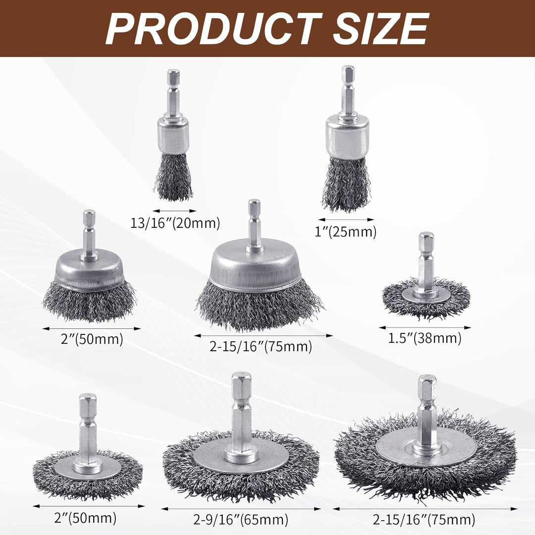 21 Pack Carbon Steel Wire Wheel Brush, Pen Brush , Wheel Brush, Cup Brush Set, with 1/4 - Inch Hex Shank, for Rust Removal, Corrosion and Scrub Surfaces - Just Closeouts Canada Inc.