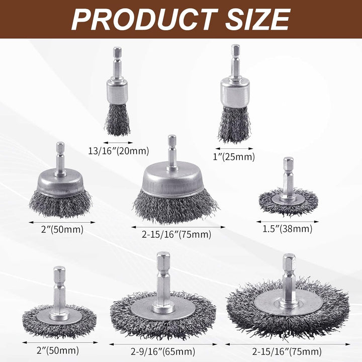 21 Pack Carbon Steel Wire Wheel Brush, Pen Brush , Wheel Brush, Cup Brush Set, with 1/4 - Inch Hex Shank, for Rust Removal, Corrosion and Scrub Surfaces - Just Closeouts Canada Inc.
