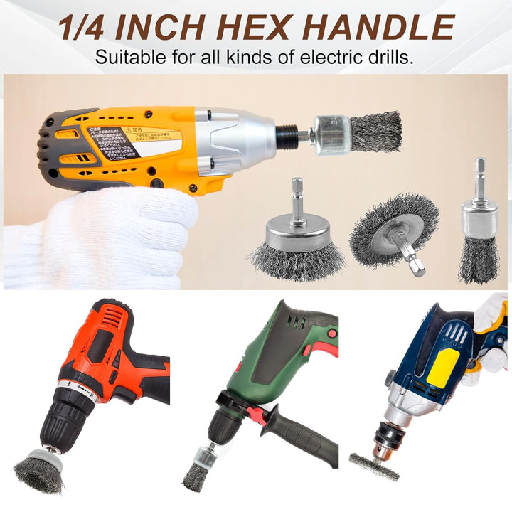 21 Pack Carbon Steel Wire Wheel Brush, Pen Brush , Wheel Brush, Cup Brush Set, with 1/4 - Inch Hex Shank, for Rust Removal, Corrosion and Scrub Surfaces - Just Closeouts Canada Inc.