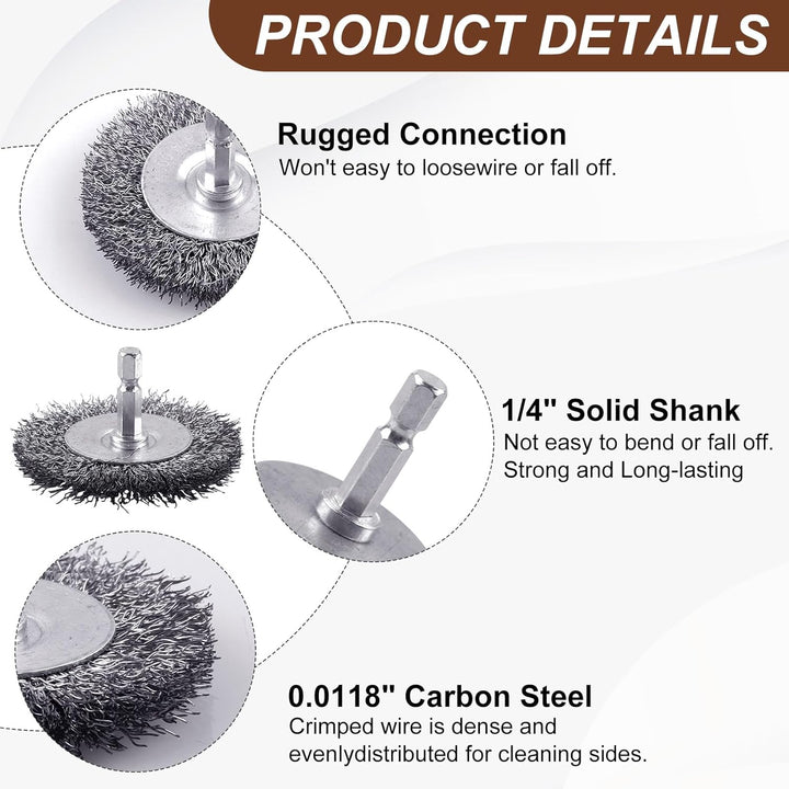 21 Pack Carbon Steel Wire Wheel Brush, Pen Brush , Wheel Brush, Cup Brush Set, with 1/4 - Inch Hex Shank, for Rust Removal, Corrosion and Scrub Surfaces - Just Closeouts Canada Inc.