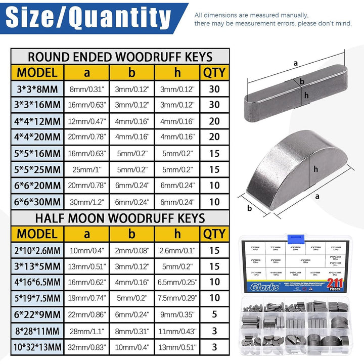 211-Piece Woodruff & Feather Key Assortment, 15 Sizes - Just Closeouts Canada Inc.X003X7M4DJ