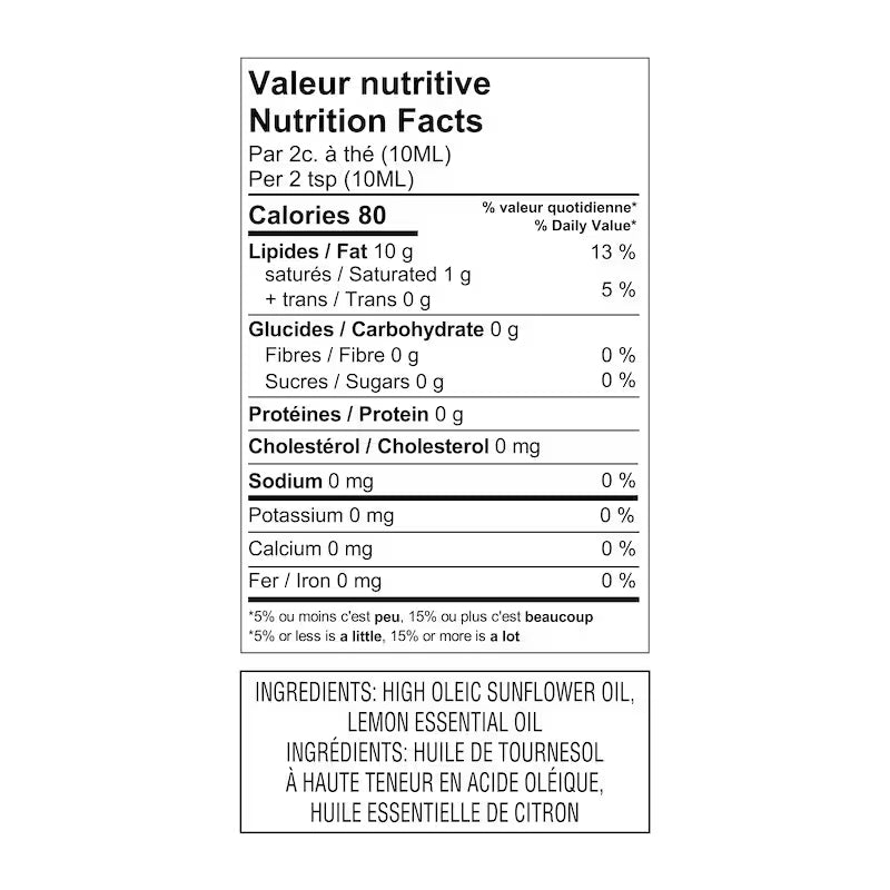 Bella Del Sol Premium High Oleic Sunflower Oil Infused with Lemon, 750 ml