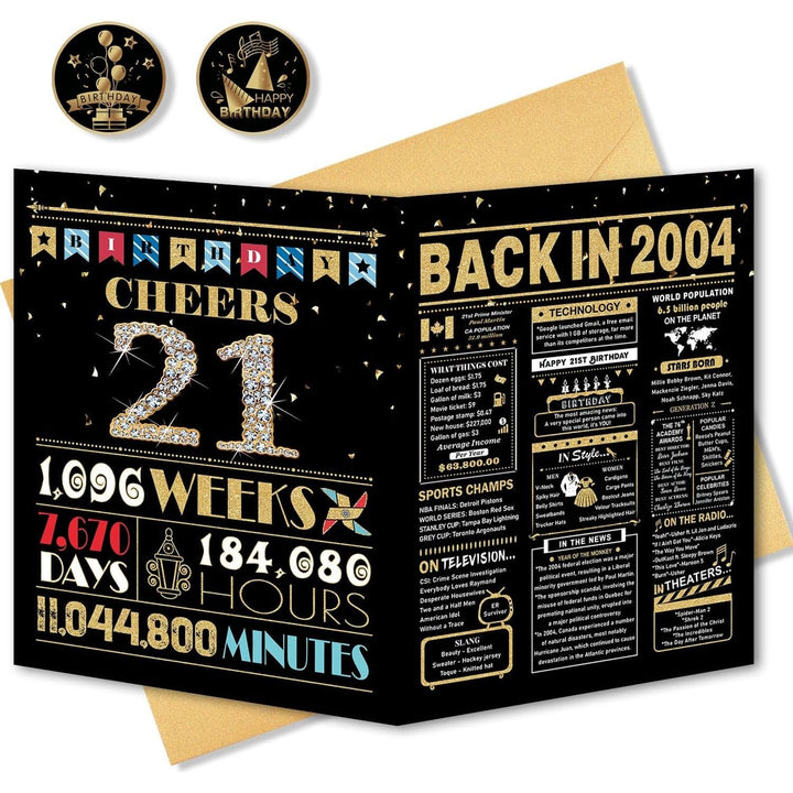 21st Birthday Card, 21st Birthday Decorations for Her Him, 21st Birthday Gifts for Daughter Son, Back in 2004 Birthday Card, Black Gold - Just Closeouts Canada Inc.