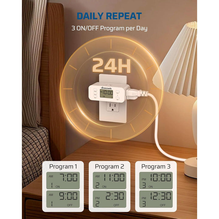 24 Hour Programmable Digital Timer Outlet, 2 Pack Timers for Electrical Outlets, Indoor Light Timers for Lamp Fan Aquarium, 2 Grounded Outlet, 125V/15A/1000W, 3 Prong, 1/2 HP - Just Closeouts Canada Inc.X004LDIGOF