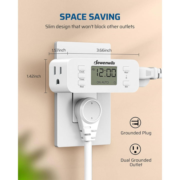 24 Hour Programmable Digital Timer Outlet, 2 Pack Timers for Electrical Outlets, Indoor Light Timers for Lamp Fan Aquarium, 2 Grounded Outlet, 125V/15A/1000W, 3 Prong, 1/2 HP - Just Closeouts Canada Inc.X004LDIGOF