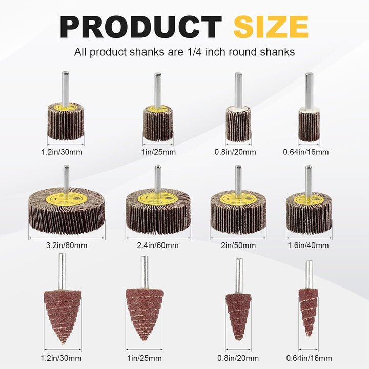 24 Pcs 80 Grit 1/4inch Abrasive Flap Wheel Sander Set, Aluminum Oxide Flap Wheels Cylindrical Cone Shape Sanding Wheel for Remove Rust and Weld Burr - Just Closeouts Canada Inc.