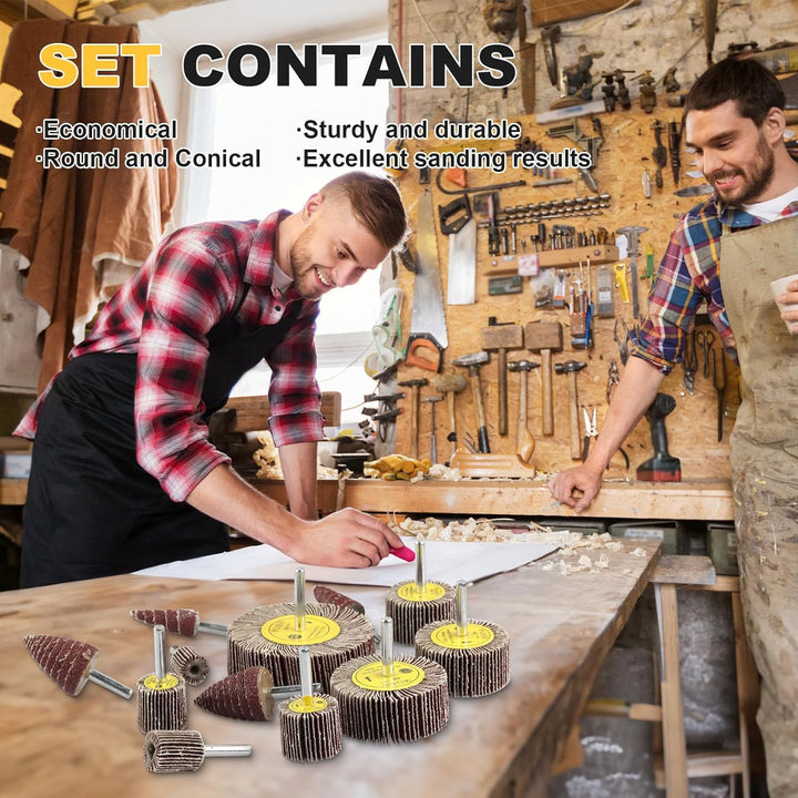 24 Pcs 80 Grit 1/4inch Abrasive Flap Wheel Sander Set, Aluminum Oxide Flap Wheels Cylindrical Cone Shape Sanding Wheel for Remove Rust and Weld Burr - Just Closeouts Canada Inc.