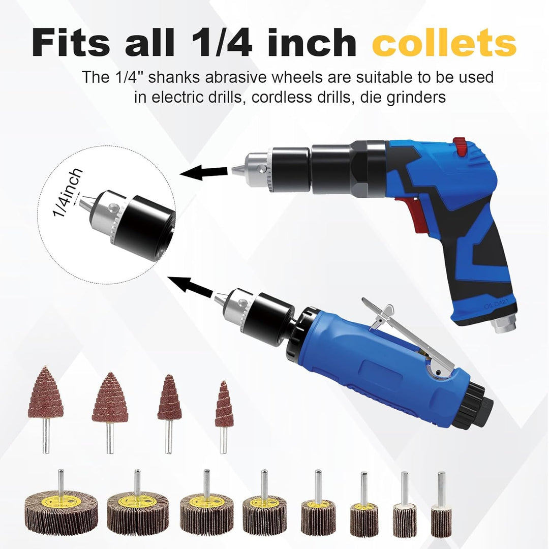 24 Pcs 80 Grit 1/4inch Abrasive Flap Wheel Sander Set, Aluminum Oxide Flap Wheels Cylindrical Cone Shape Sanding Wheel for Remove Rust and Weld Burr - Just Closeouts Canada Inc.