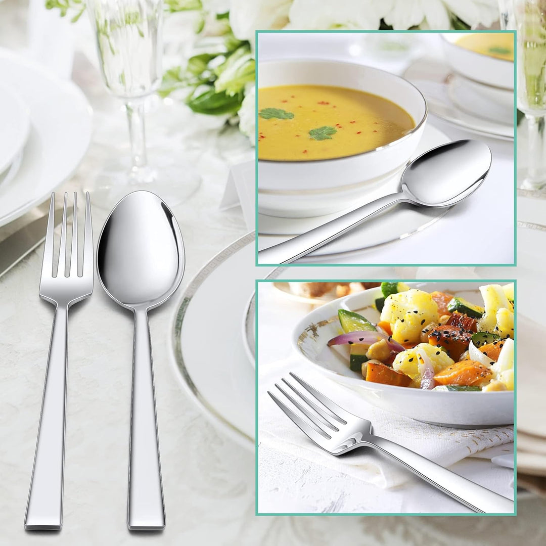 24 - Piece Spoons and Forks Set, Stainless Steel Square 12 Dinner Forks and 12 Dinner Spoons, Modern Metal Silverware Flatware Cutlery for Kitchen and Restaurant, Dishwasher Safe - 7.9 Inch - Just Closeouts Canada Inc.