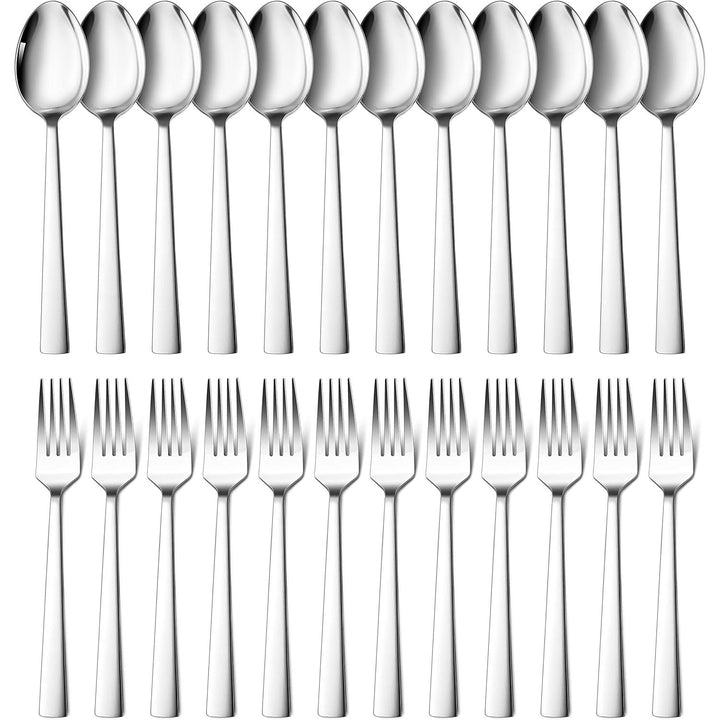 24 - Piece Spoons and Forks Set, Stainless Steel Square 12 Dinner Forks and 12 Dinner Spoons, Modern Metal Silverware Flatware Cutlery for Kitchen and Restaurant, Dishwasher Safe - 7.9 Inch - Just Closeouts Canada Inc.