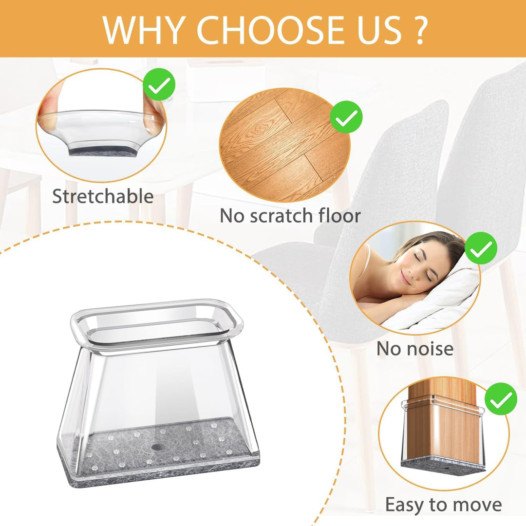 24PCS Chair Leg Floor Protectors, Silicone Furniture Sliders, Felt Furniture Pads for Hardwood Floors, Protect Floors, Clear Rectangle M (Fit Perimeter 3 - 3/4" to 4 - 7/8") - Just Closeouts Canada Inc.